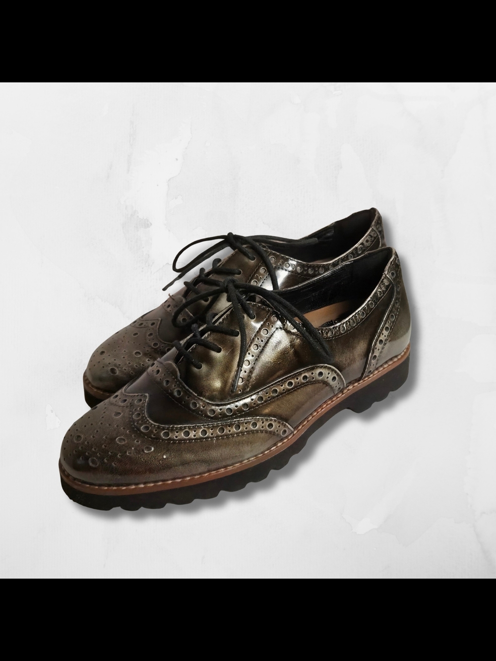 Women's Bronze Patent Leather Brogue Oxford Comfort Shoes | Earthies | Size 7 |